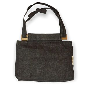 Vintage 80's Denim Shoulder Bag with Wood Frame